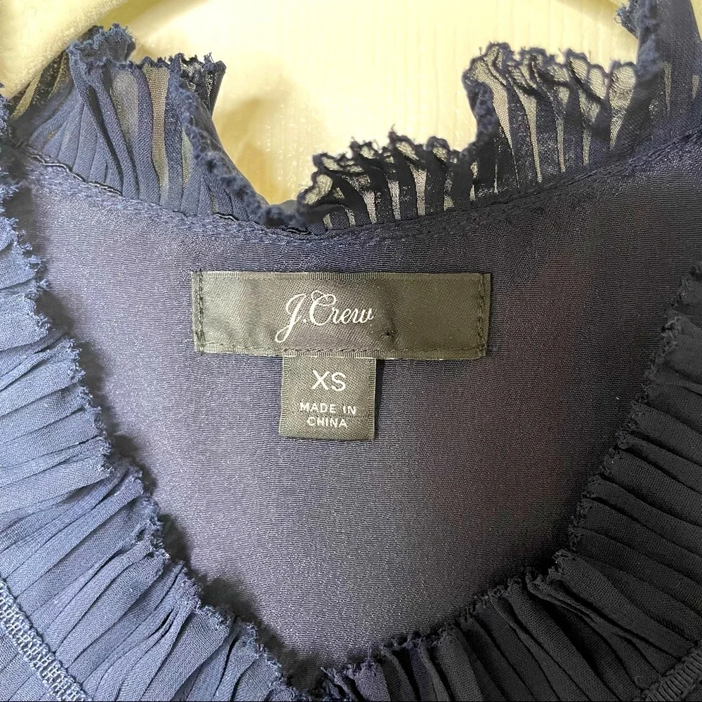 J. Crew Navy Blue Lace Ruffle‎ Neck Sleeveless Tank Top XS